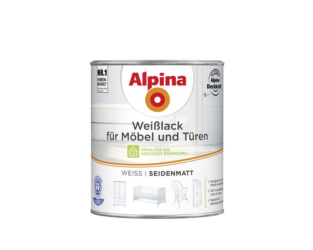 Alpina Weißlack für Möbel und Türen 750 ml weiß seidenmatt von Alpina