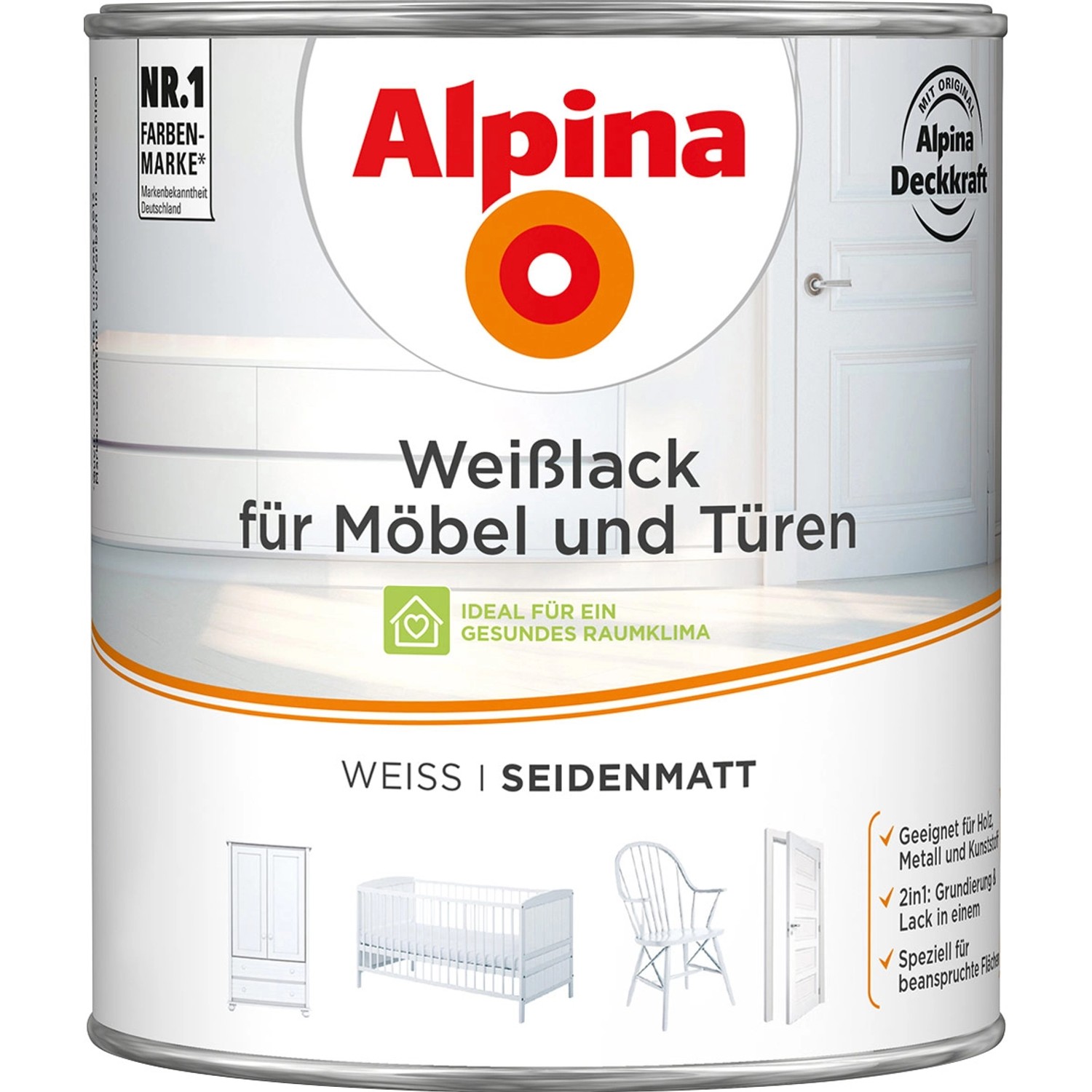 Alpina Weißlack für Möbel & Türen seidenmatt 2 Liter von Alpina