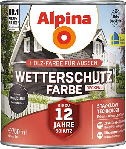 Alpina Holz-Wetterschutz-Farben – Graubraun, deckend – bis zu 12 Jahre Schutz vor Witterung und Nässe – schmutzabweisend, deckend & ergiebig – 750 ml Alpina Holz-Wetterschutz-Farben – Graubraun, deckend – bis zu 12 Jahre Schutz vor Witterung und Nässe – schmutzabweisend, deckend & ergiebig – 750 ml von Alpina