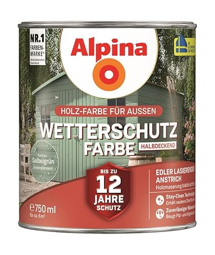 Alpina Holz-Wetterschutz-Farben – Salbeigrün, halbdeckend – bis zu 12 Jahre Schutz vor Witterung und Nässe – schmutzabweisend, halbdeckend & ergiebig – 750 ml Alpina Holz-Wetterschutz-Farben – Salbeigrün, halbdeckend – bis zu 12 Jahre Schutz vor Witterung und Nässe – schmutzabweisend, halbdeckend & ergiebig – 750 ml von Alpina
