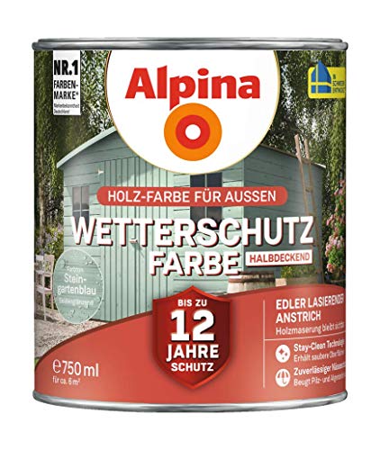Alpina Holz-Wetterschutz-Farben – Steingartenblau, halbdeckend – bis zu 12 Jahre Schutz vor Witterung und Nässe – schmutzabweisend, deckend & ergiebig – 750 ml von Alpina