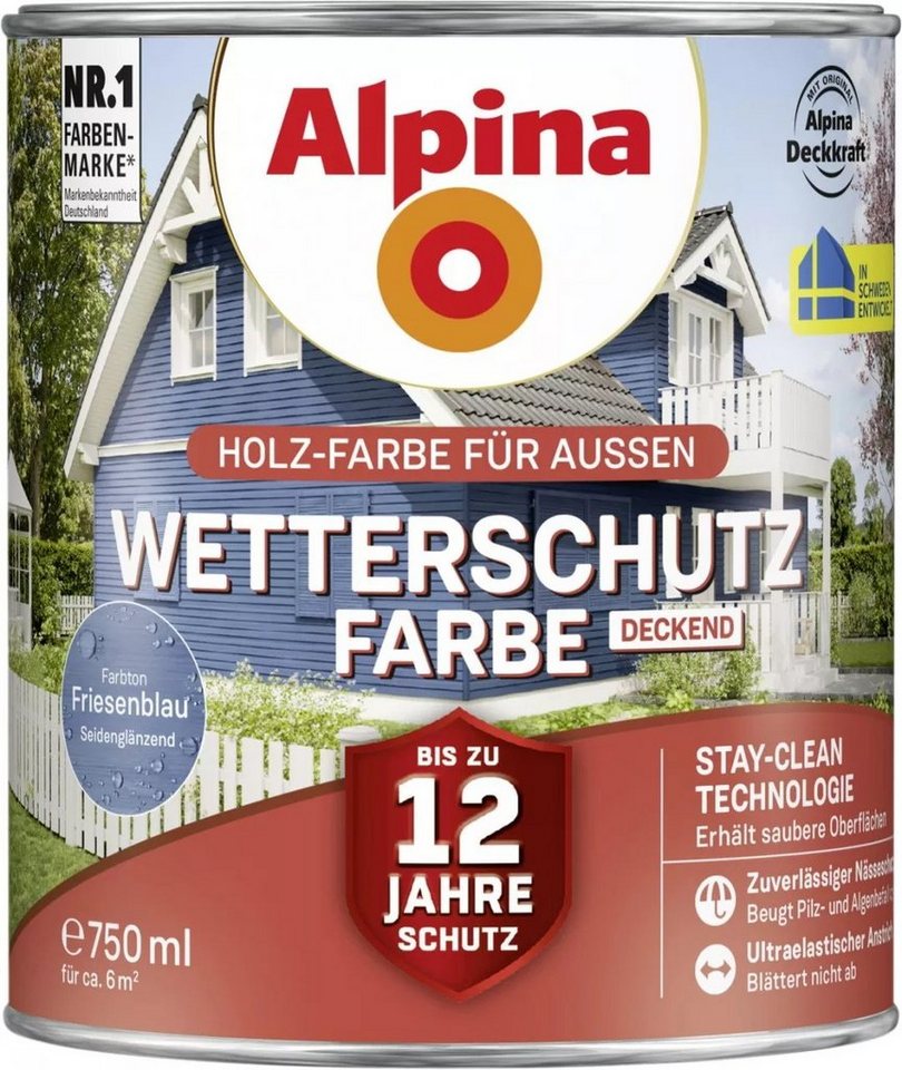 Alpina Wetterschutzfarbe Holzfarbe für außen deckend Friesenblau 750 ml Alpina Wetterschutzfarbe Holzfarbe für außen deckend Friesenblau 750 ml von Alpina