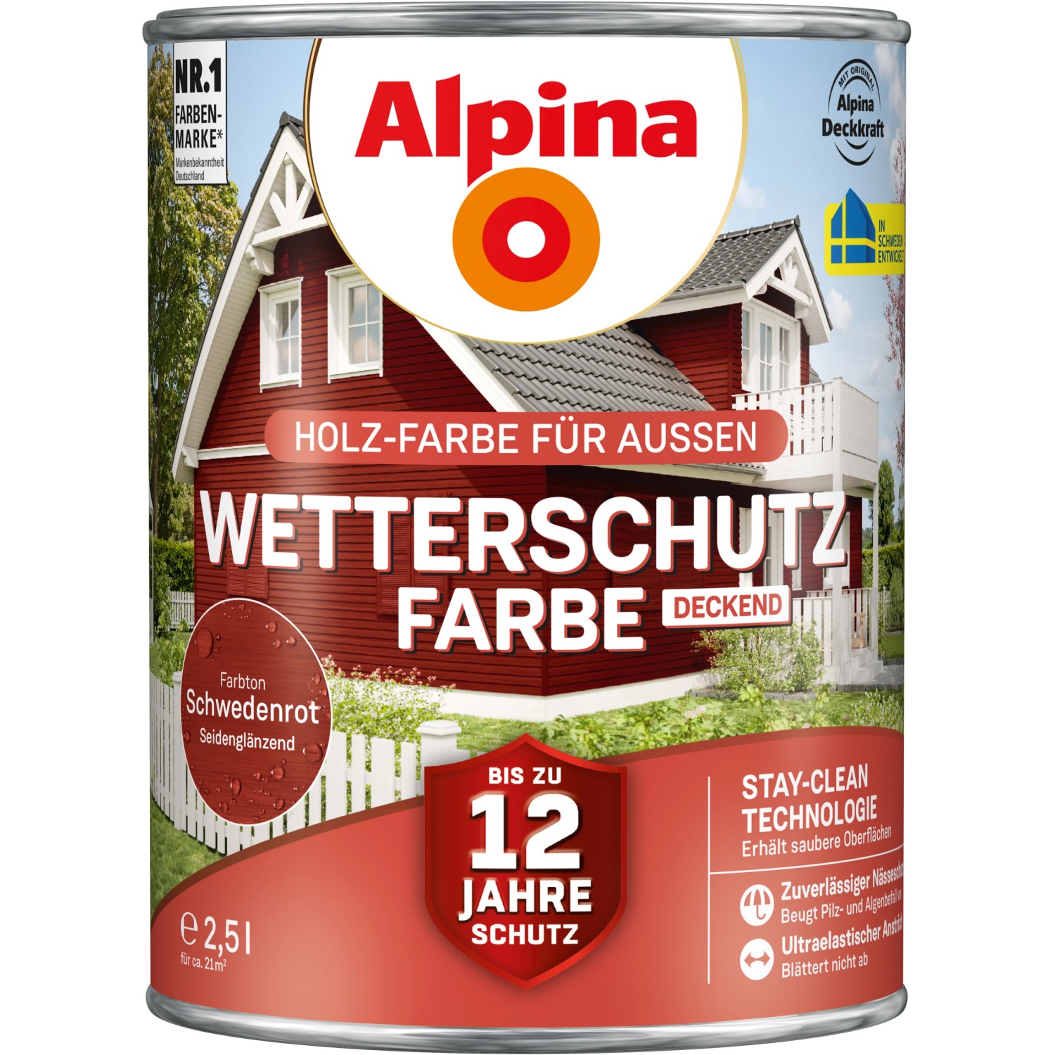 Alpina Wetterschutzfarbe Schwedenrot 2,5 l von Alpina