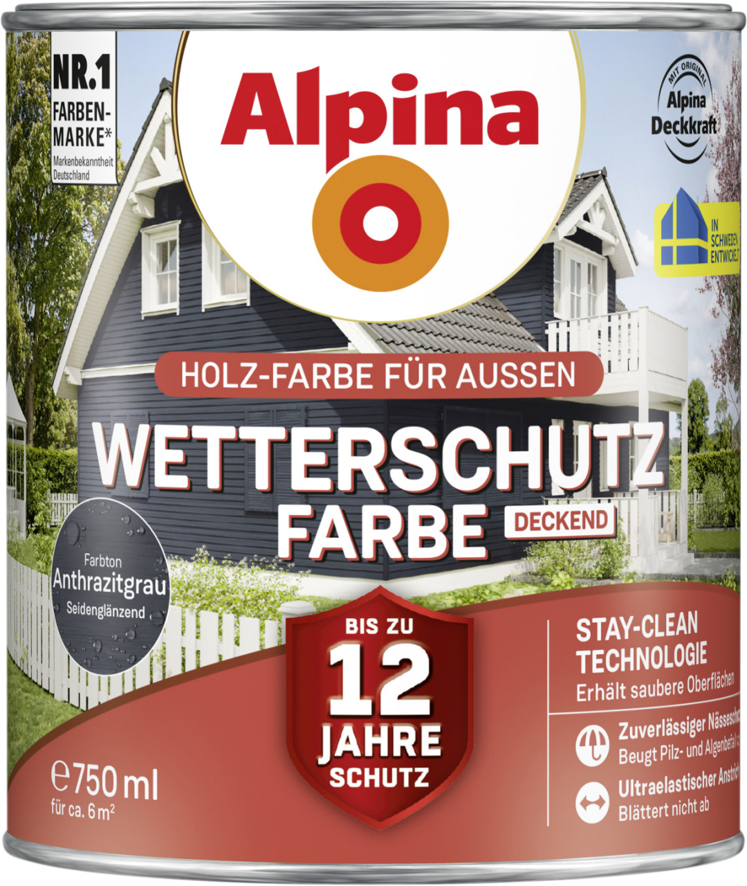 Alpina Wetterschutzfarbe deckend 0,75 L anthrazitgrau von Alpina