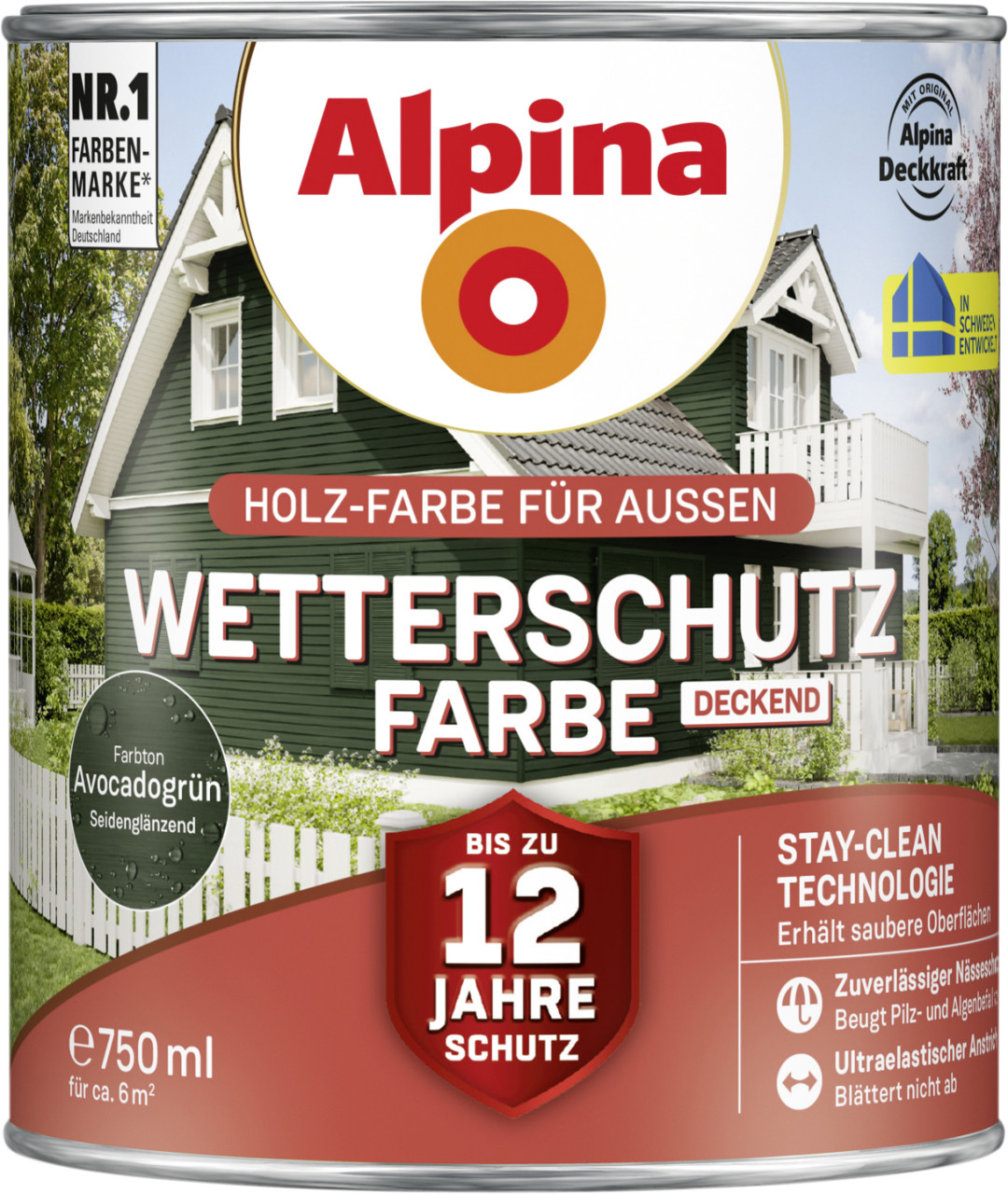 Alpina Wetterschutzfarbe deckend 0,75 L avocadogrün von Alpina