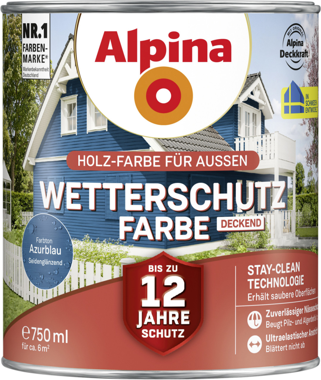 Alpina Wetterschutzfarbe deckend 0,75 L azurblau von Alpina