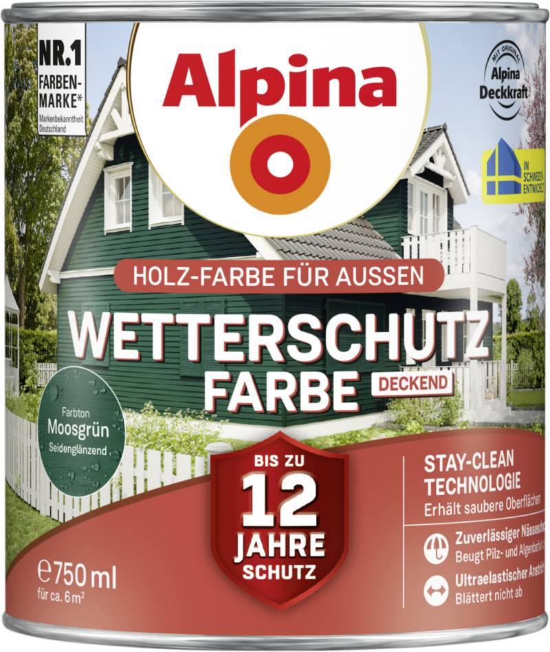 Alpina Wetterschutzfarbe deckend 0,75 L moosgrün von Alpina