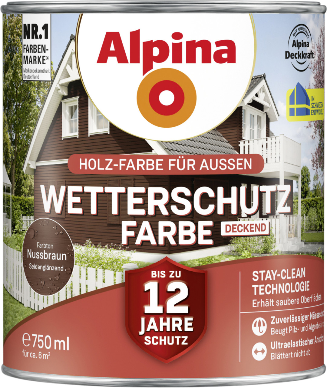 Alpina Wetterschutzfarbe deckend 0,75 L nussbraun von Alpina