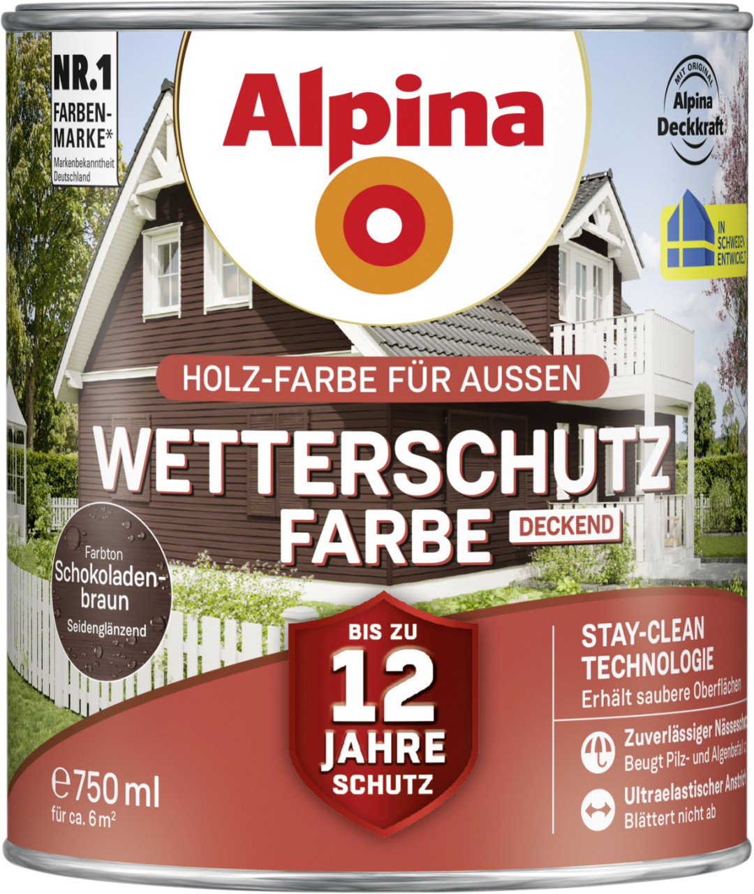 Alpina Wetterschutzfarbe deckend 0,75 L schokoladenbraun von Alpina