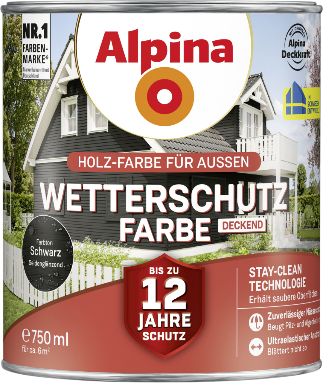 Alpina Wetterschutzfarbe deckend 0,75 L schwarz von Alpina