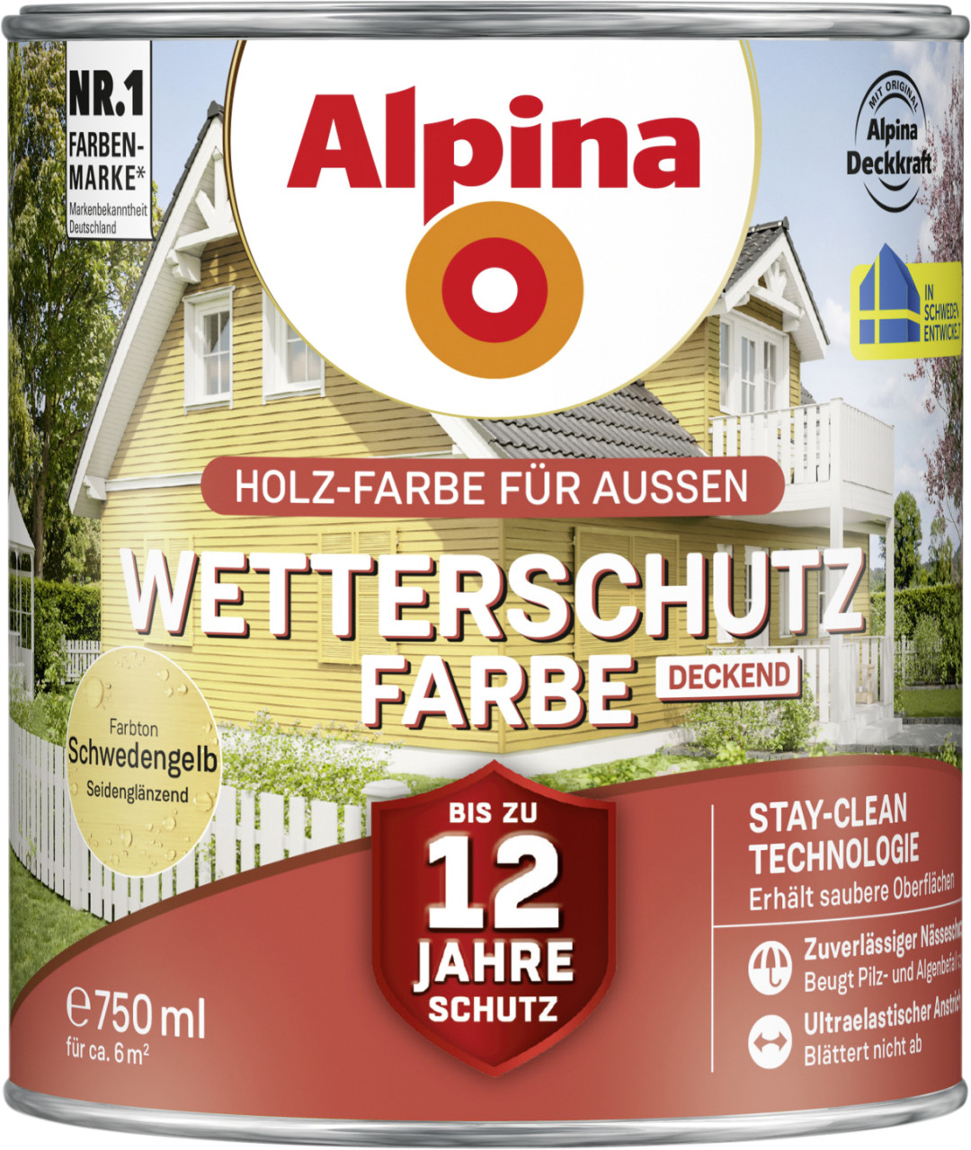 Alpina Wetterschutzfarbe deckend 0,75 L schwedengelb von Alpina