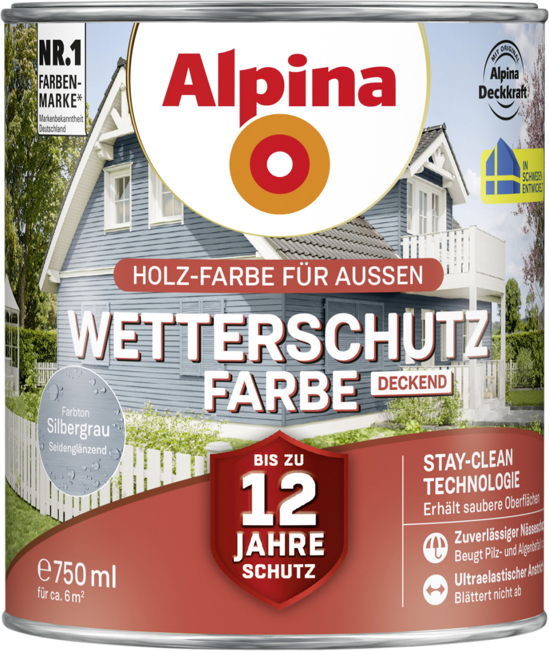 Alpina Wetterschutzfarbe deckend 0,75 L silbergrau von Alpina
