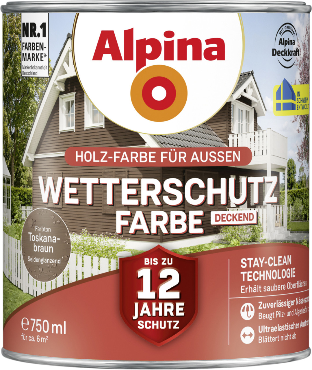 Alpina Wetterschutzfarbe deckend 0,75 L toskanabraun von Alpina