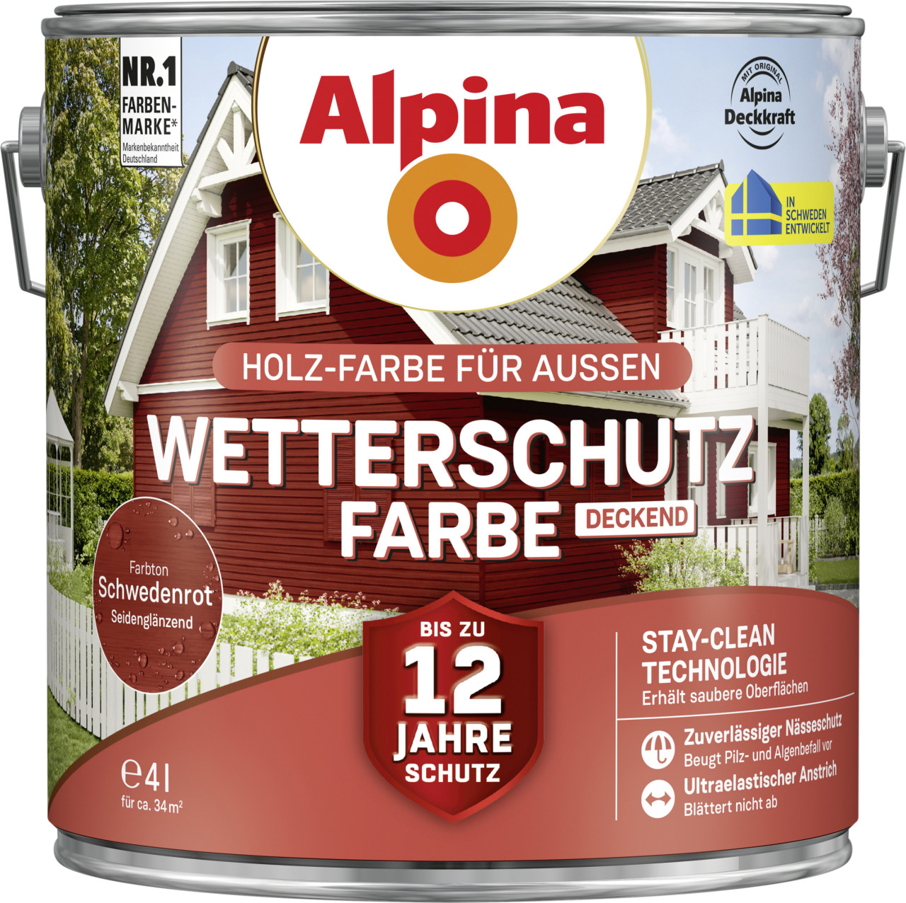 Alpina Wetterschutzfarbe deckend 4 L schwedenrot von Alpina