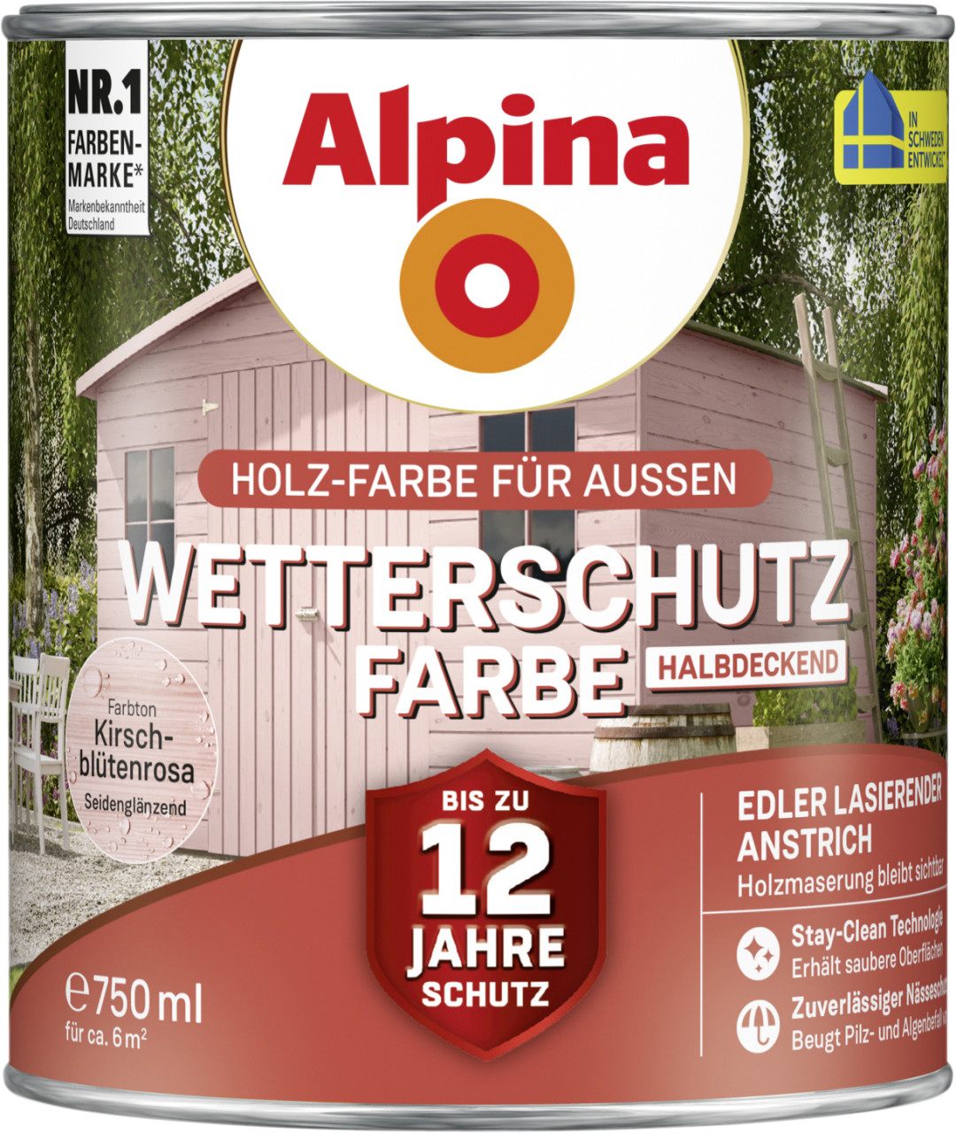 Alpina Wetterschutzfarbe halbdeckend 0,75 L kirschblütenrosa von Alpina