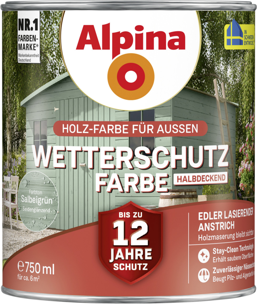 Alpina Wetterschutzfarbe halbdeckend 0,75 L salbeigrün von Alpina