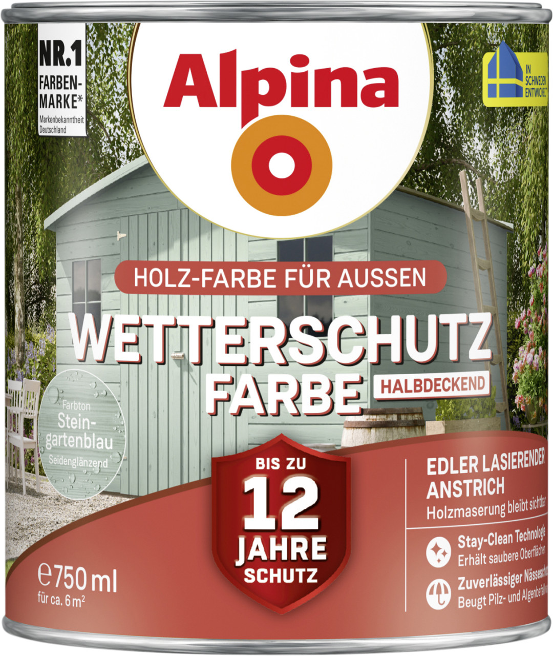 Alpina Wetterschutzfarbe halbdeckend 0,75 L steingartenblau von Alpina