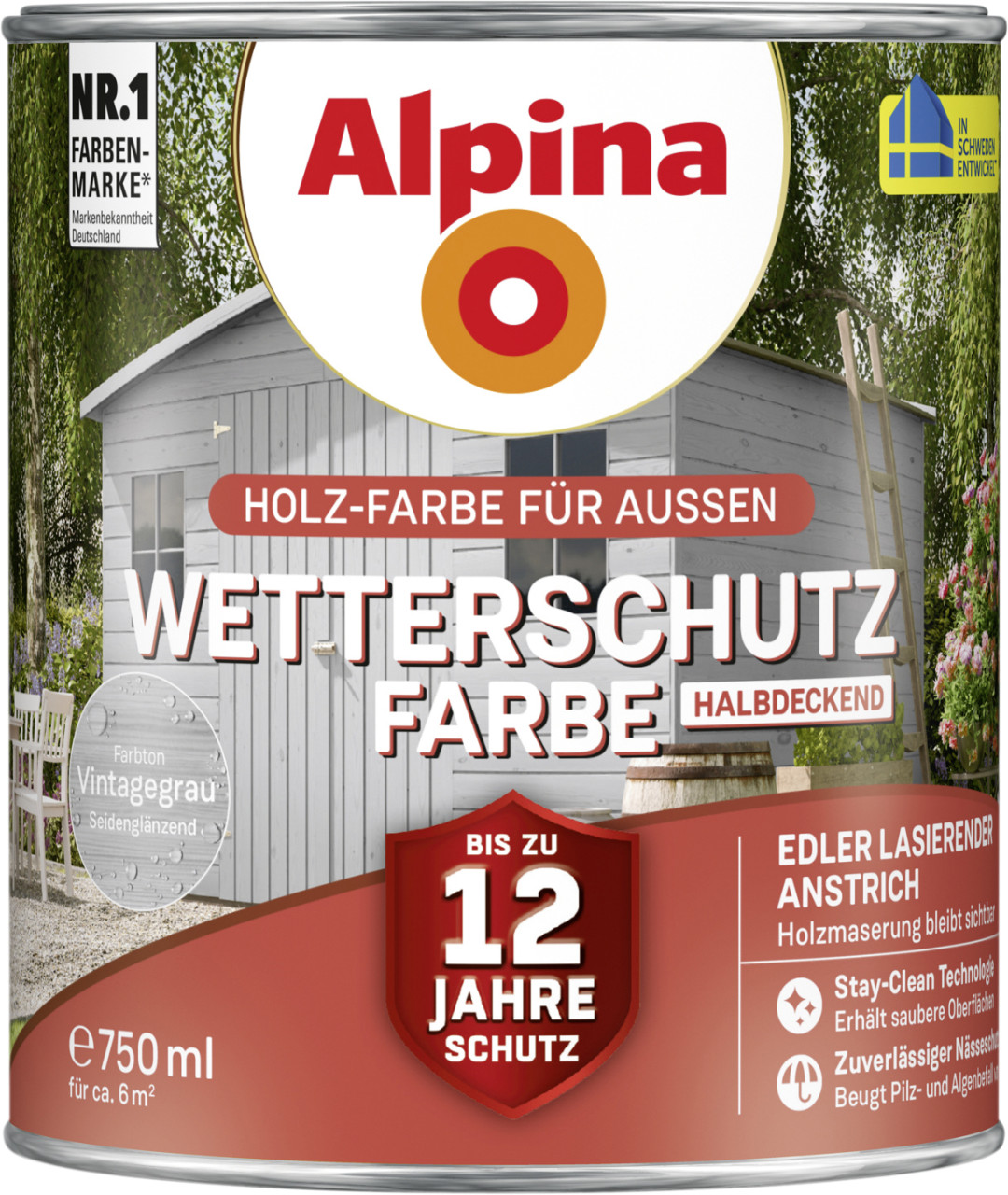 Alpina Wetterschutzfarbe halbdeckend 0,75 L vintagegrau von Alpina