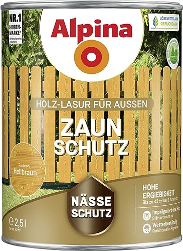 Alpina Zaun-Schutz Hellbraun 2,5 Liter Holz-Lasur für Außen von Alpina