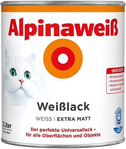 Alpinaweiß 2 Liter Weißlack Premium Weiß Extra Matt 2in1 Grundierung & Lack, Acryllack von Alpina