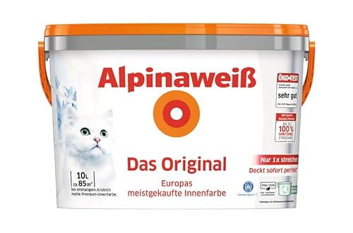 Alpinaweiß Das Original – optimal deckende und ergiebige weiße Wandfarbe – mit Spritz-Schutz-Formel – inkl. Roller-Set und Farbwanne - 10 Liter von Alpina