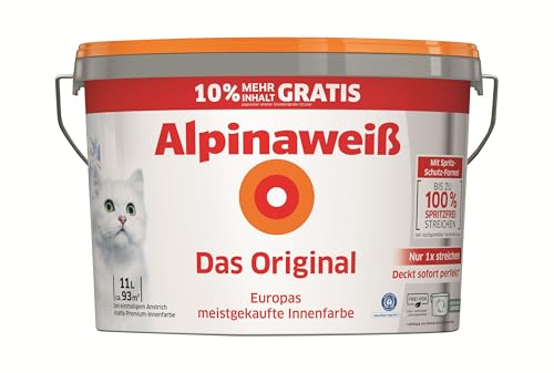 Alpinaweiß Das Original – optimal deckende und ergiebige weiße Wandfarbe – mit Spritz-Schutz-Formel – 11 Liter Alpinaweiß Das Original – optimal deckende und ergiebige weiße Wandfarbe – mit Spritz-Schutz-Formel – 11 Liter von Alpina