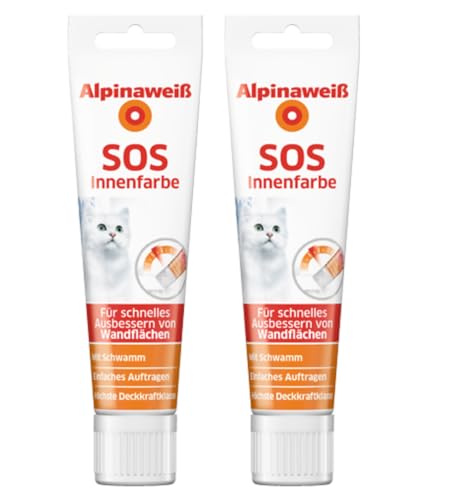 Alpinaweiß SOS Innenfarbe – weiß – praktische Tube zum Ausbessern von Wandflächen – hohe Deckkraft & leicht zu verarbeiten – 100 ml 2er Pack von Alpina