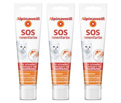 Alpinaweiß SOS Innenfarbe – weiß – praktische Tube zum Ausbessern von Wandflächen – hohe Deckkraft & leicht zu verarbeiten – 100 ml 3er Pack von Alpina