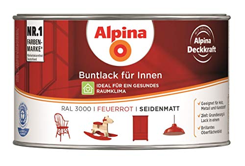 Alpina Buntlack für Innen - RAL3000, 300 ml, Feuerrot, Seidenmatt von Alpina