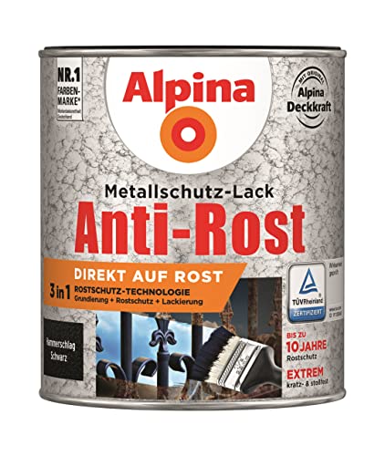 Alpina Metallschutzlack Anti-Rost Hammerschlag Schwarz 750ml von Alpina