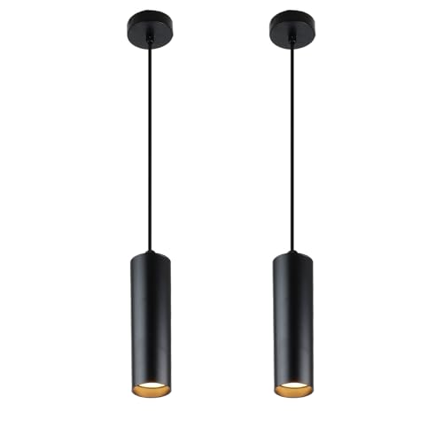 Alpinaluz 2er-Pack Pendelleuchten aus schwarzem Aluminium – modernes minimalistisches Design, 20 cm mit GU10-Sockel und Textilkabel – für Küche, Esszimmer oder Schlafzimmer von Alpinaluz