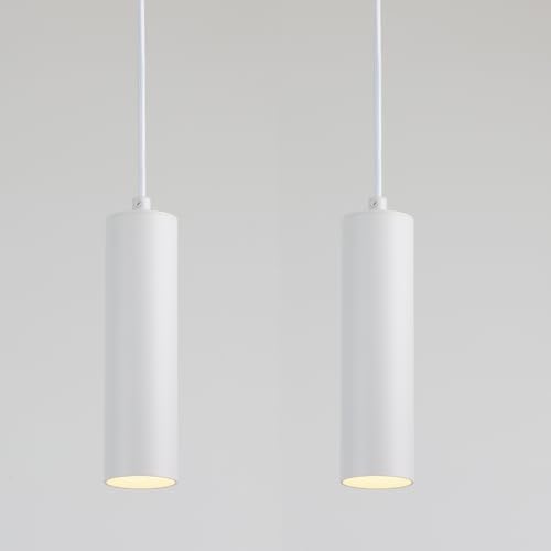 Alpinaluz 2er-Pack Pendelleuchten weiß matt – eloxiertes Aluminium 20 cm mit GU10-Sockel – Textilkabel 120 cm – minimalistisches Design für Küche, Esszimmer oder Schlafzimmer von Alpinaluz