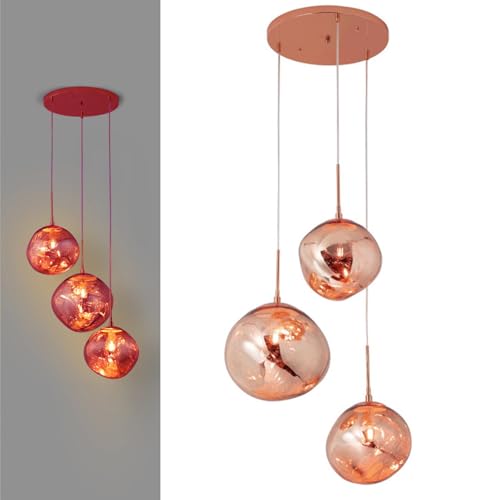 Alpinaluz Dreifache Pendelleuchte aus Glas in Roségold – 3 Kugeln aus Metall Ø 28/Ø36 cm – E27-Sockel – höhenverstellbar – Floron Ø 40 cm – modernes Design für Wohnzimmer, Esszimmer oder Schlafzimmer Alpinaluz Dreifache Pendelleuchte aus Glas in Roségold – 3 Kugeln aus Metall Ø 28/Ø36 cm – E27-Sockel – höhenverstellbar – Floron Ø 40 cm – modernes Design für Wohnzimmer, Esszimmer oder Schlafzimmer von Alpinaluz