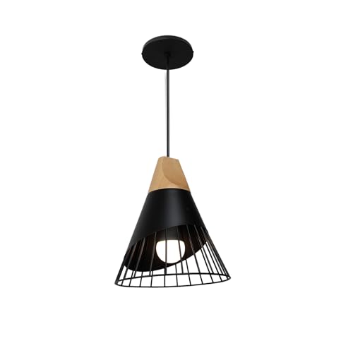 Alpinaluz Hängelampe aus schwarz lackiertem Metall und Naturholz - nordischer Stil, elegant und minimalistisch für Wohnzimmer und Esszimmer von Alpinaluz