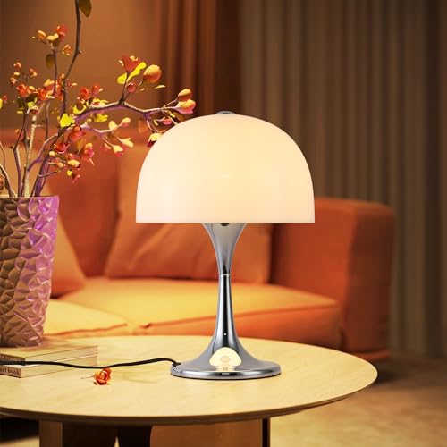 Alpinaluz Medusa Moderne Nordische Lampe, 3 Lichter G9, Sockel aus verchromtem Metall, Spiegel, weißer Acryl-Schirm, elegantes Design für Schlafzimmer, Schreibtisch oder Nachttisch von Alpinaluz
