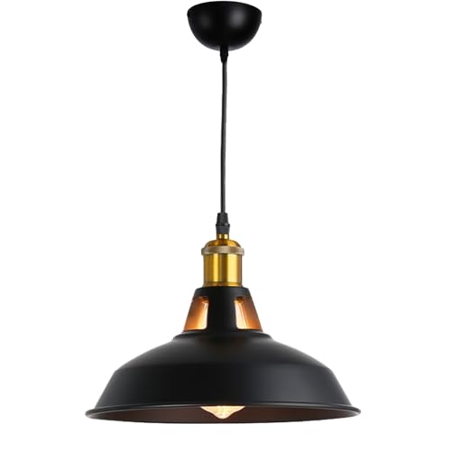 Alpinaluz Schwarze Hängeleuchte – Nordischer Industrie-Stil Retro Vintage – Metallschirm Ø 27 cm mit Öffnung oben – Umgebungslicht und direktes Licht – E27-Sockel für Wohnzimmer Esszimmer von Alpinaluz