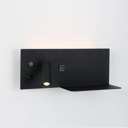 Alpinaluz Schwarze Wandleuchte mit USB-C- und USB-A-Anschluss, warmes Stimmungslicht und schwenkbarer LED-Spot, linkes Modell mit integrierter Ablage für Schlafzimmer oder Kopfteil Alpinaluz Schwarze Wandleuchte mit USB-C- und USB-A-Anschluss, warmes Stimmungslicht und schwenkbarer LED-Spot, linkes Modell mit integrierter Ablage für Schlafzimmer oder Kopfteil von Alpinaluz