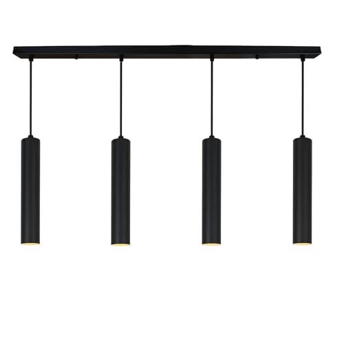 Alpinaluz Schwarze lineare Pendelleuchte mit 4 Lampen, moderner und minimalistischer Stil, Aluminiumrohre 30 cm, GU10-Fassung, verstellbare Stoffkabel, 100 cm lange Stange für Küche oder Esszimmer von Alpinaluz