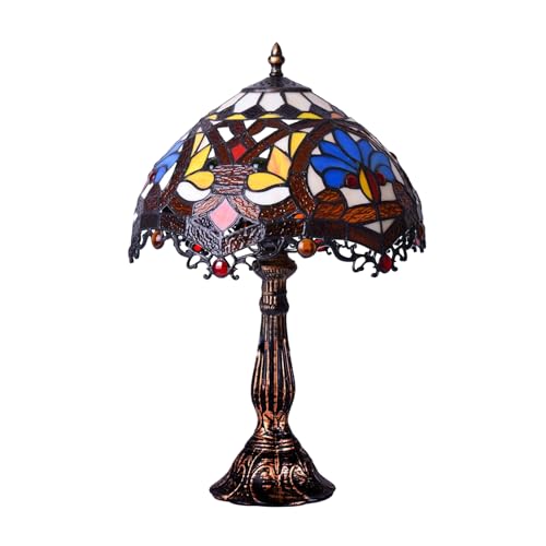 Alpinaluz Tischlampe im Tiffany-Stil, handgefertigter Glasschirm mit Blumenmotiv, Metallsockel aus klassischer Bronze, E27-Fassung, ideal für Nachttisch, Wohnzimmer oder Schlafzimmer von Alpinaluz