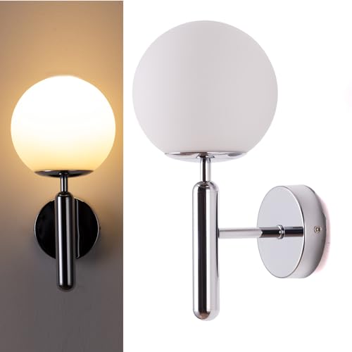 Alpinaluz Wandleuchte – Lampenschirm aus mattem Glas und Sockel aus glänzendem Stahl – E27-Fassung – modernes Design für Wohnzimmer, Esszimmer und Nachttisch (verchromt) von Alpinaluz