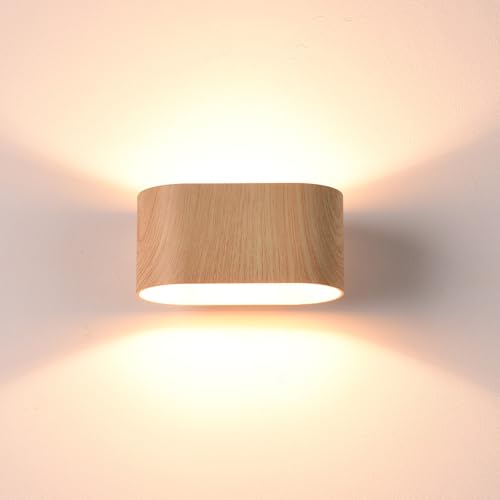 Alpinaluz Wandleuchte für den Innenbereich – Licht nach oben und unten – gebogenes Design aus lackiertem Stahl in Holzfarbe Braun – LED-Fassung G9 – moderner Stil für Flur, Schlafzimmer oder Treppen von Alpinaluz