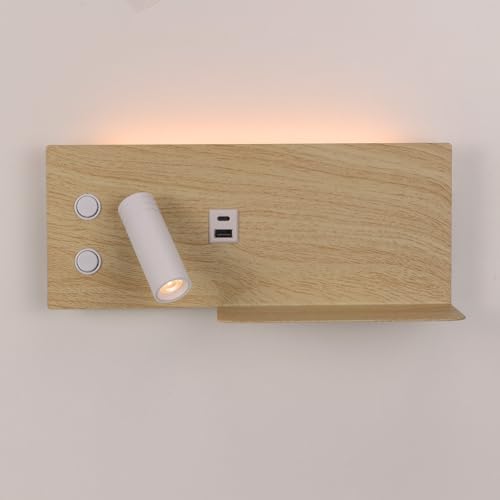 Alpinaluz Wandleuchte in Holzoptik mit USB-C- und USB-A-Anschluss, LED-Stimmungslicht und schwenkbarem Strahler, dunkles Holz-Finish, linke Ausführung mit integrierter Ablage für Schlafzimmer oder Alpinaluz Wandleuchte in Holzoptik mit USB-C- und USB-A-Anschluss, LED-Stimmungslicht und schwenkbarem Strahler, dunkles Holz-Finish, linke Ausführung mit integrierter Ablage für Schlafzimmer oder von Alpinaluz
