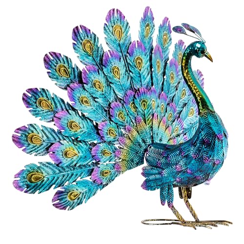 Alpine Corporation 23" Tall Outdoor Metallic Peacock Tail Spread Yard Statue Decoration, Multicolor von Alpine Corporation