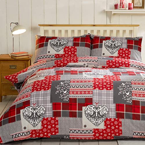 Alpine Patchwork 100% gebürsteter Baumwolle Feinbiber Bettwäsche Herz Quilt Bettbezug und 2 Kissenbezüge Bett-Set, Rot/Mehrfarbig, King von Alpine Patchwork