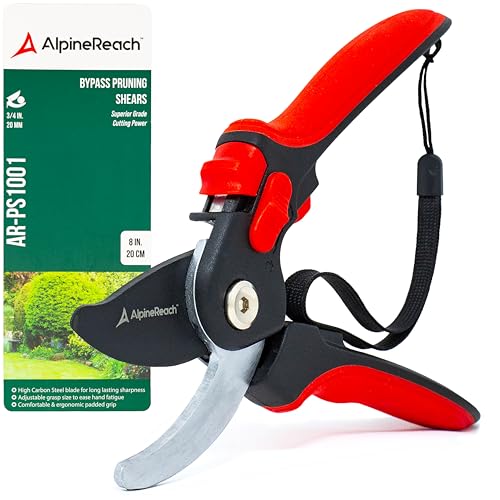 AlpineReach Bypass Gartenschere für den Garten, scharfe Klinge aus Hartstahl, verstellbarer weicher Griff für kleine und große Hände, ergonomische Baumschere, 20 cm Handschere trimmt Baumzweige, Äste von AlpineReach