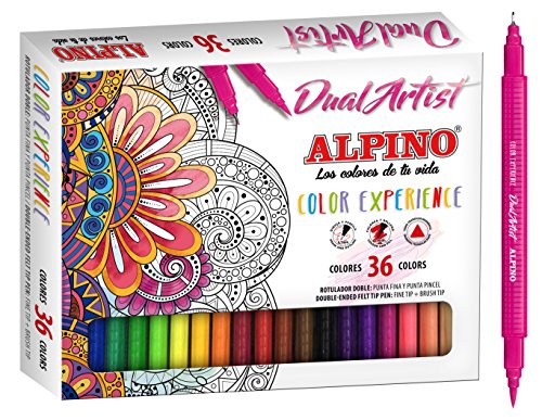 Alpino Color Experience 36 Dual Artist Marker Pens | Marker mit zwei Spitzen: Brush Tip und Fine Tip | Lettering und Mandala Marker | Marker Kit von Alpino
