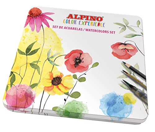 Alpino Set mit 36 Color Experience Aquarellfarben | 36 farbige Aquarelle | beinhaltet Pinsel und Schwamm, Graphitstift, Radiergummi, Spitzer und ein Set Aquarellpapier | Schachtel mit Aquarellfarben von Alpino