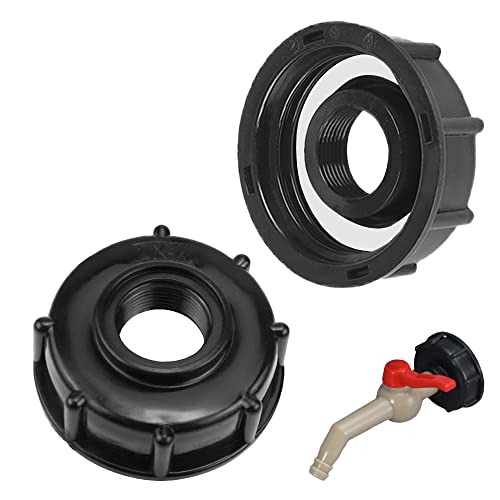 2er-Pack schwarzIBC Adapter Zubehör Set - Adapterkappe, S60x6 3/4" Innengewinde, Hahnkappe, Distanzstück, Verlängerung & mehr - für IBC Container, Fein- & Grobgewinde Schläuche1000L Wassertank. von Alppihym