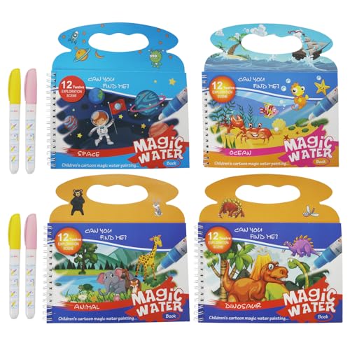 Alppihym Magisches Wasser Malbuch 4er Set – Wiederverwendbare Wassermalbücher mit magischem Farbeffekt – Endloser Malspaß mit Water Wow-Technologie von Alppihym