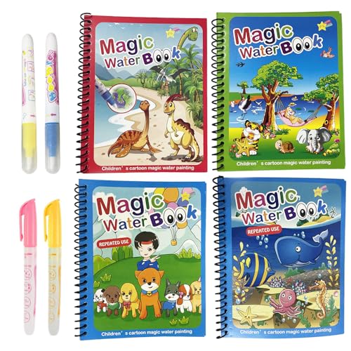 Magisches Wasser Malbuch 4er Set – Wiederverwendbare Wassermalbücher mit magischem Farbeffekt – Endloser Malspaß mit Water Wow-Technologie von Alppihym